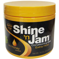 Shine N Jam Conditioning Extra Hold with Honey bottle for lasting style and conditioned hair.