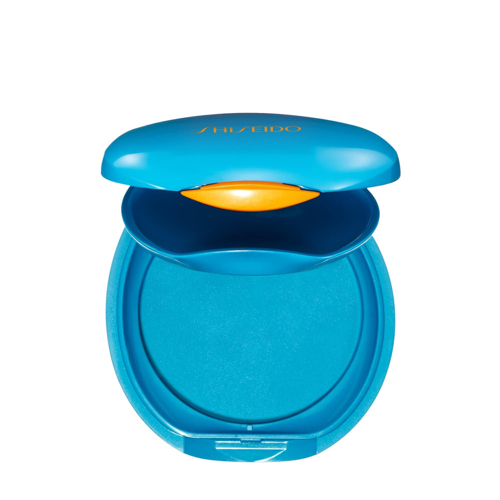 Boîte maquillage Shiseido vide pour fondation UV protectrice, pratique en voyage et rangement sûr