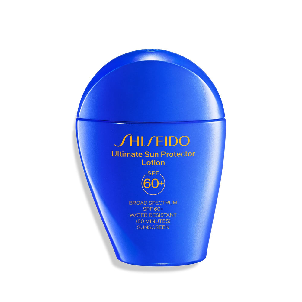 Shiseido Ultimate Sun Protector Lotion – bouteille, protection invisible pour visage et corps.