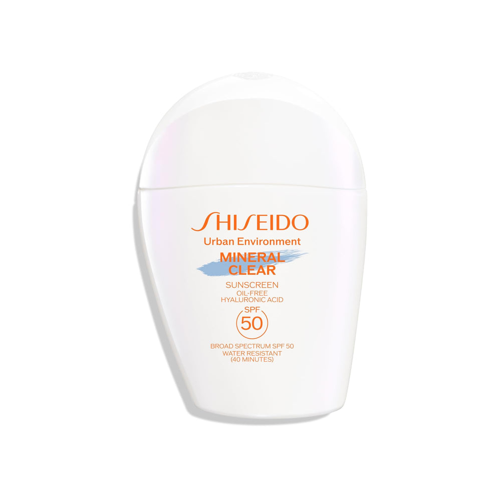 Shiseido Urban Environment écran solaire minéral clair, flacon protègent et hydratent la peau.