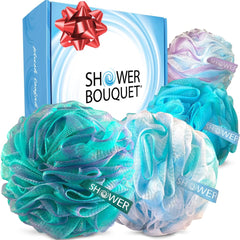 Shower Bouquet éponge luffa xl swirl multicolore pour exfolier visage et corps.