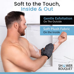 Gant exfoliant Shower Bouquet interieur-douceur, toucher moelleux.