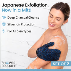 Shower Bouquet: gant exfoliant avec charbon vert, impuretés éliminées en douceur.