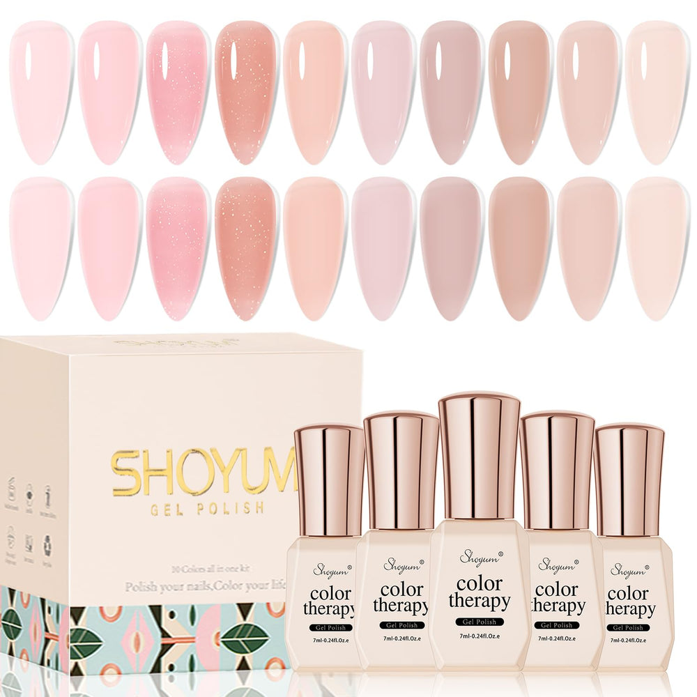 SHOYUM vernis-gel rose clair, palette de 10 teintes pour varier les looks à domicile.