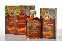 Siberian Treasure huile argousier — couleur dorée et texture riche pour peau et cheveux