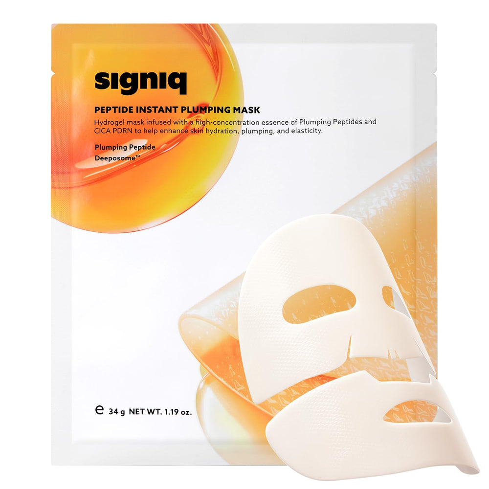 Signiq Masque Peptide : hydrogel embossé appliqué pour repulper et raffermir la peau.