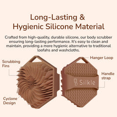 SILKLE brosse silicone corps, toucher doux pour peaux sensibles.
