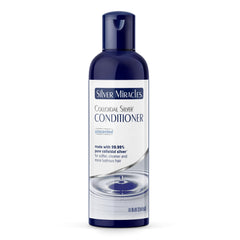 Silver Miracles Colloidal Silver Conditioner bottle; fragrance-free formula for delicate scalps.