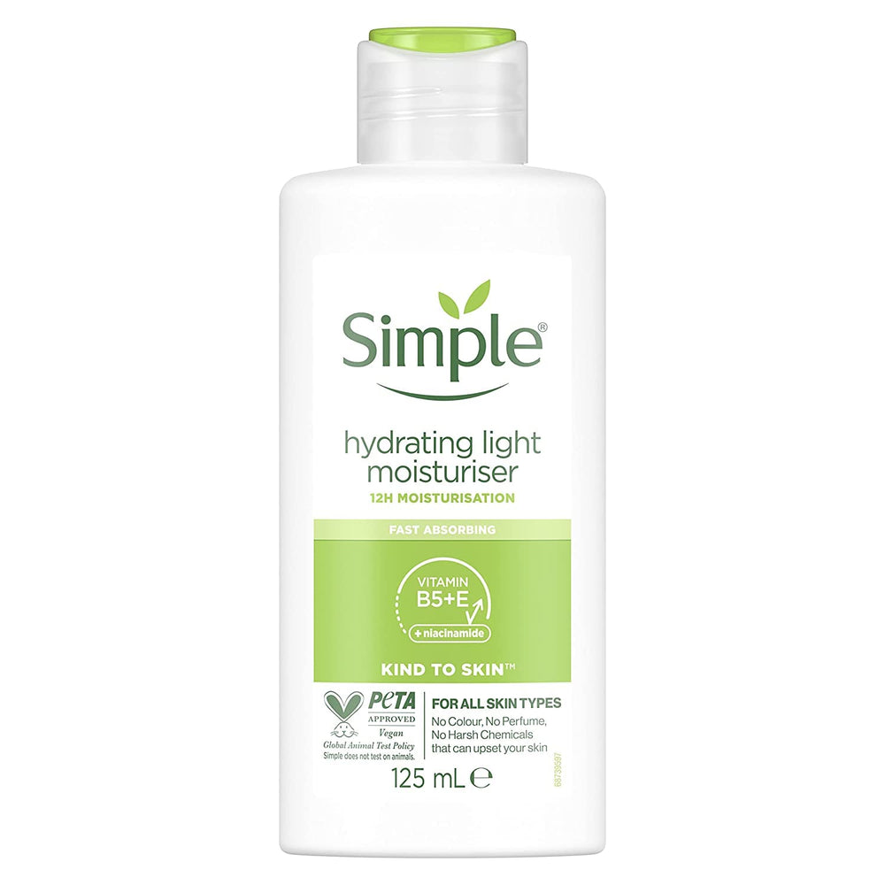 Le Simple Hydratant Léger dans sa bouteille offre une hydratation durable pour peau sensible.