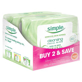 Lingettes Simple: pack double pour nettoyage rapide et hydratant du visage.