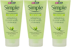 Simple-nettoyant-visage-gel-rafraichissant-tubes, purifie la peau et procure une sensation de fraîcheur.