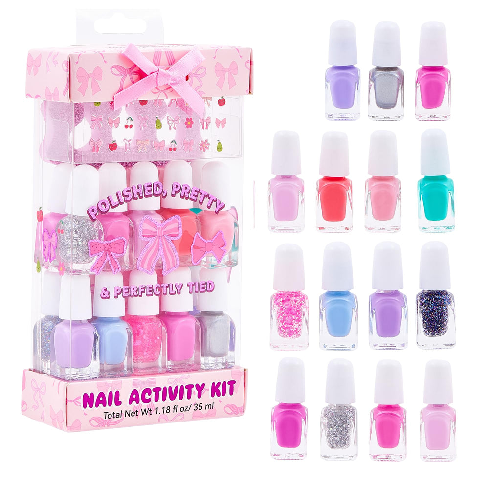Vernis SIMPLE PLEASURES enfant, bouteille rose avec nœud, pour une manucure ludique.