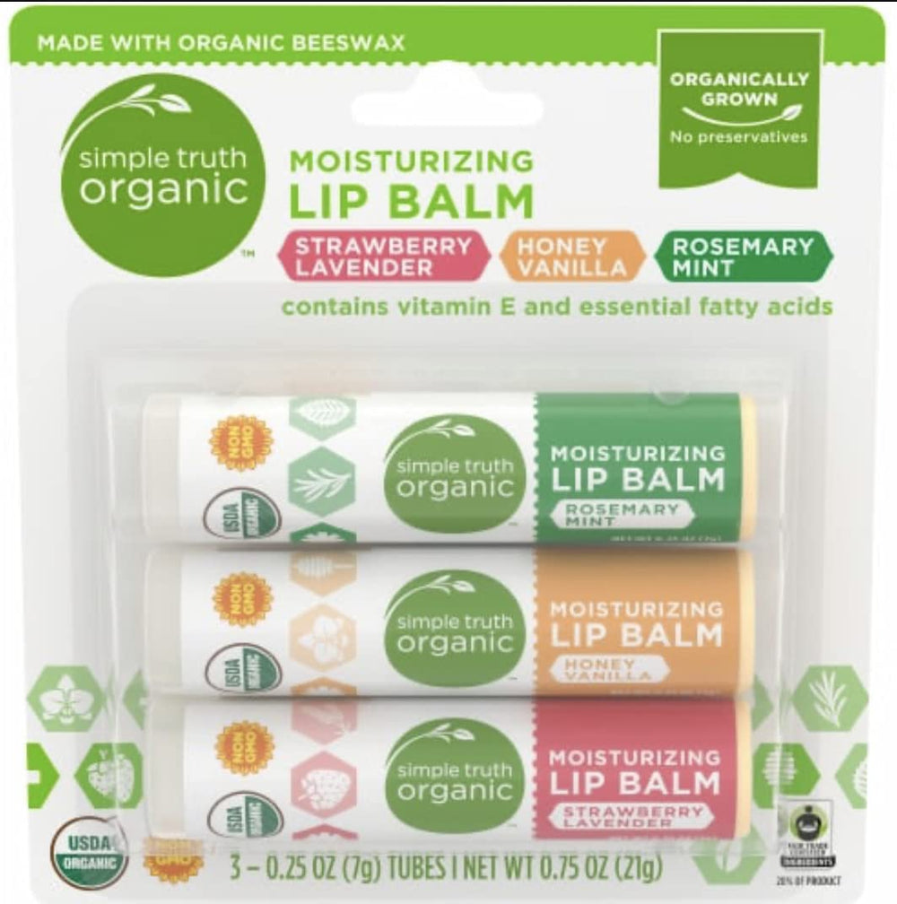 Baume à lèvres hydratant Simple Truth, pack varié de 3 pour hydratation quotidienne et soin des lèvres