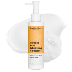 Simplified Skin lavage visage acide glycolique, bouteille, pour une peau plus lisse et prête pour les soins.