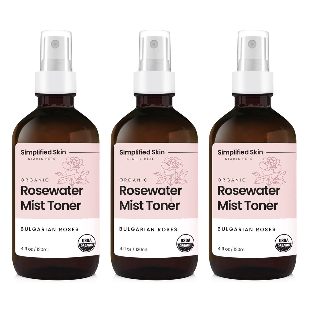 Brume Simplified Skin Rosewater – bouteille prête à l’emploi pour hydrater visage et cheveux.