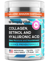 SimplyVital crème visage retinol-collagène-hyaluronique en bocal pour hydratation durable.