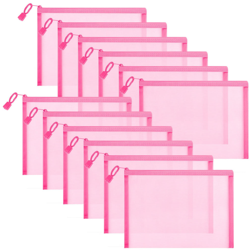 Sinzip pochette maillage rose 25x18, visibilité accrue et rangement pratique.