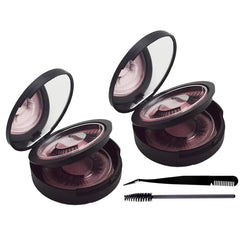 Boîtier SiSiMu pour cils à deux niveaux avec miroir noir, ouvert, pratique en voyage.