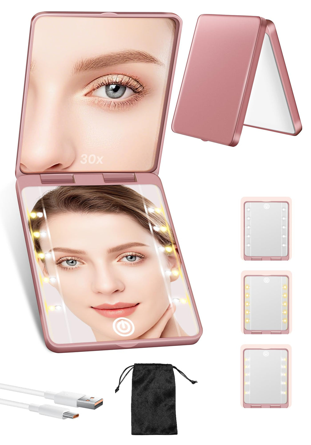 Miroir compact SisKokoro rose, parfait pour retouches rapides en déplacement.