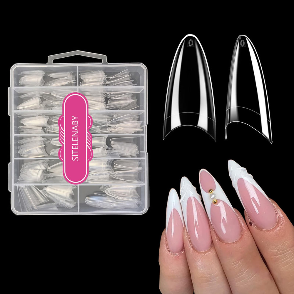 SITELENABY long ongles amande en gel, boîte 300 pièces pour extensions à domicile.