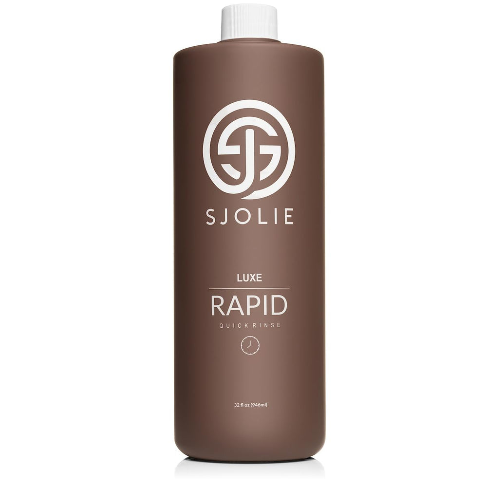 Emballage SJOLIE Rapid Spray Tan, rangement pratique et prêt à l'emploi.