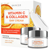 Skin 2.0 Flacon crème jour Vitamine C et Collagène pour une hydratation éclatante.