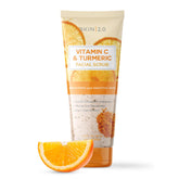 Skin 2.0 Vitamin C & Turmeric Scrub bottle highlighting brightening exfoliation.