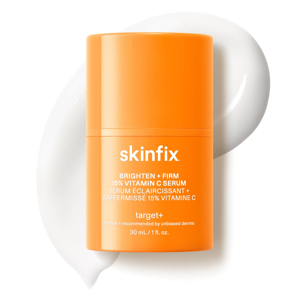 Skinfix Brighten + Firm sérum en bouteille, éclat du teint visé.