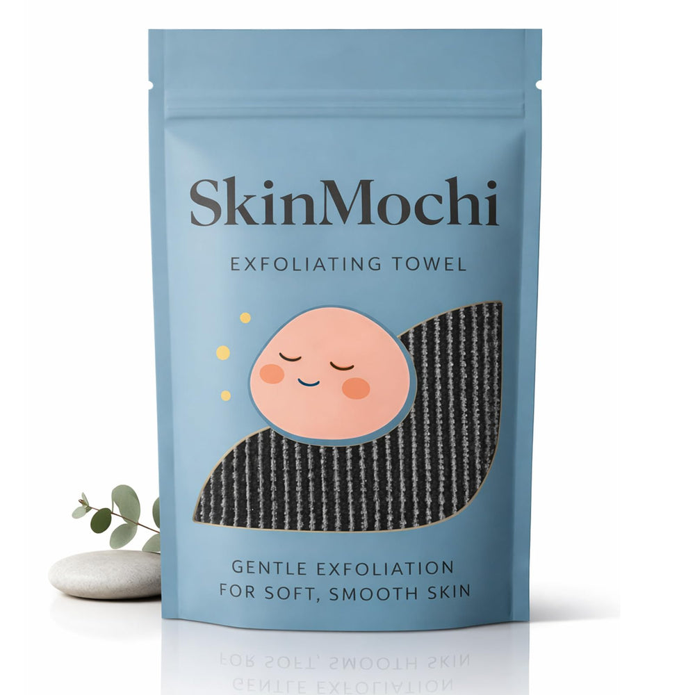 SkinMochi serviette exfoliante douche dos pour atteindre facilement le dos.