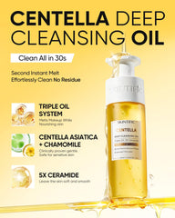 Démaquillage en douceur avec SKINTIFIC Centella: huile ciblant le maquillage imperméable sans frottement agressif.
