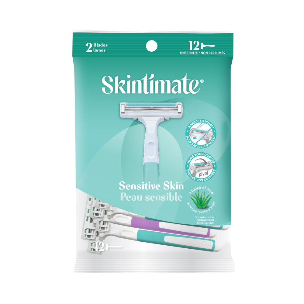 Rasoir Skintimate pour femmes à lames jumelees et tete pivotante pour un rasage precis