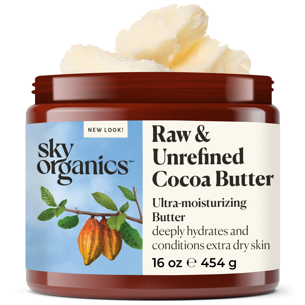 Sky Organics Beurre cacao pour le corps: texture solide prête pour hydrater profondément la peau.