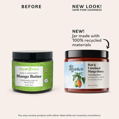Beurre Mangue Sky Organics, texture baume se transformant en huile légère, visage et corps.