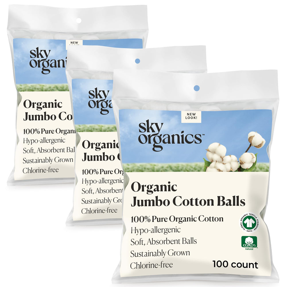 Sky Organics boules de coton gros format, idéale pour démaquillage en douceur