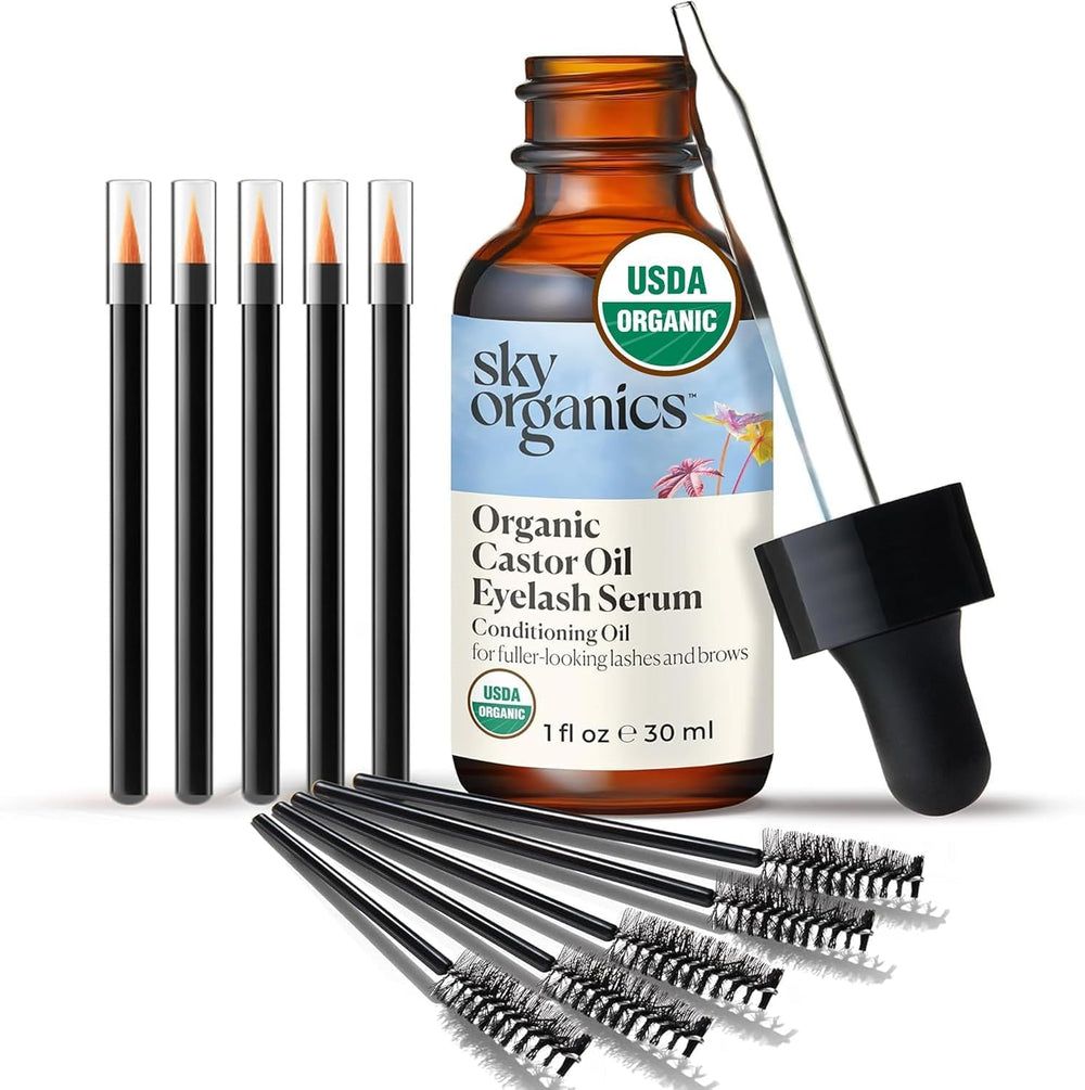 Sky Organics huile de ricin pure pressée à froid, idéale pour nourrir cils délicats.