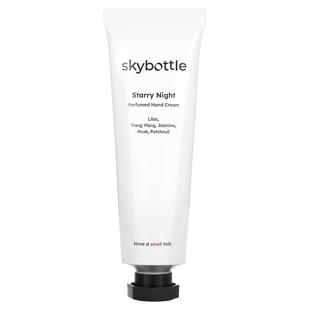 Skybottle crème mains flacon élégant, hydratation durable pour mains sèches.