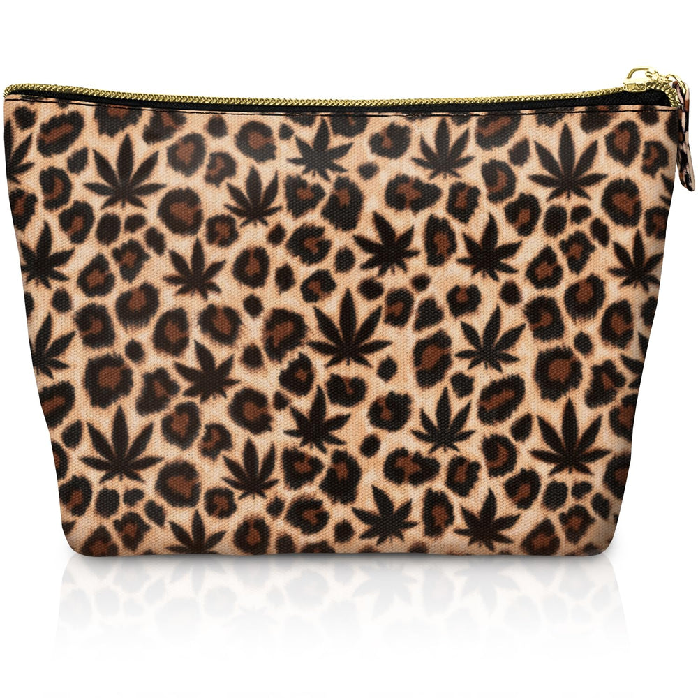 Skyvora trousse maquillage vegan imprimé léopard pour rangement élégant en voyage.