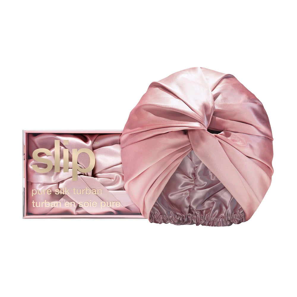 SLIP Turban en soie rose, texture douce pour coiffage sans frottement et douceur capillaire.
