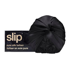 SLIP Turban en soie Pure Noir, dormez en douceur sans frottement sur les cheveux.