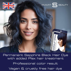 Coloration Smart Beauty bleu-noir avec doseur pour une application précise sans gouttes.