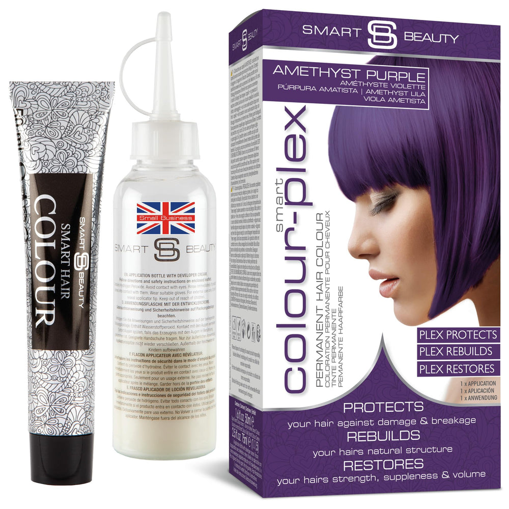 Smart Beauty teinture violet amethyste – Bouteille et mélange faciles pour coloration à domicile.