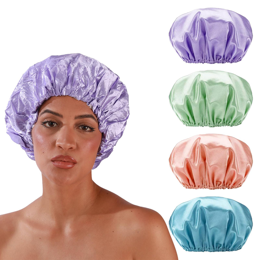 Smilco bonnet-douche double couches vert, maintien des cheveux au sec pendant la douche