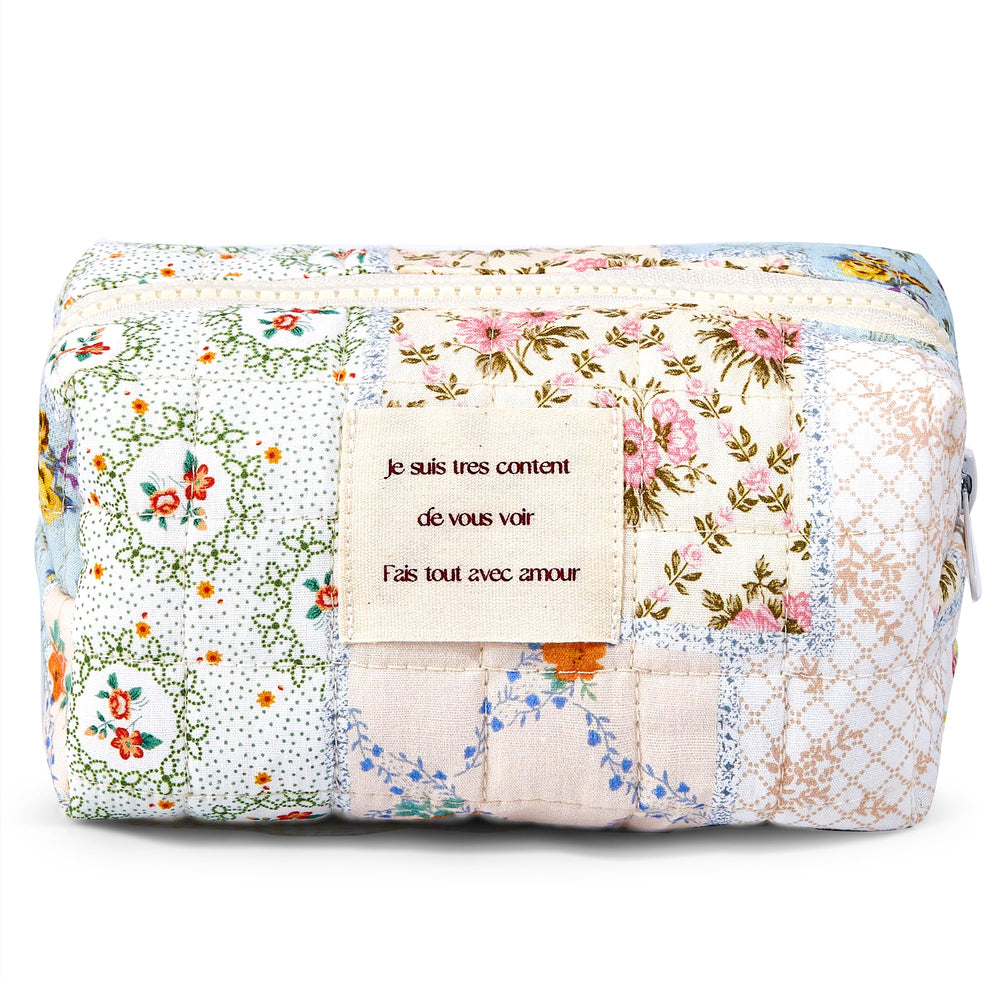 Trousse maquillage Sminra florale bleue, compacte et pratique pour voyage