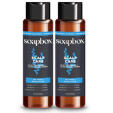 Soapbox Homme 2-en-1 Shampoing apaisant, bouteille pratique pour un soin rapide.