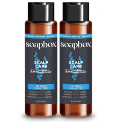 Soapbox Homme 2-en-1 Shampoing apaisant, bouteille pratique pour un soin rapide.