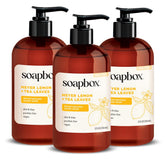Soapbox Mains, citron de Meyer et feuilles de thé, flacon pompe pour hydratation durable.