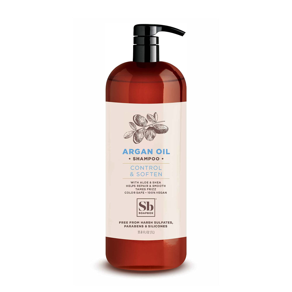 Soapbox Shampoing argan, bouteille 1L, purifie le cuir chevelu.