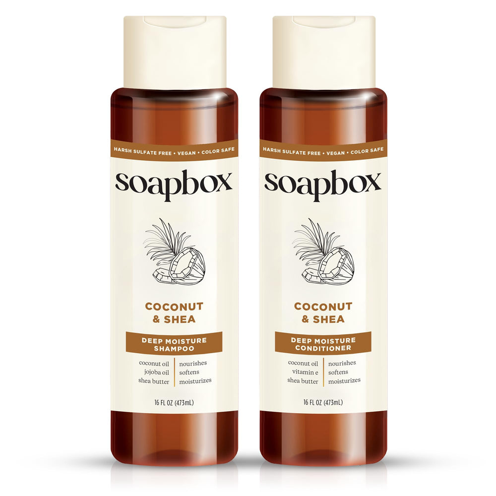 Soapbox shampoing coco, bouteille lumineuse et hydratante pour cheveux propres.