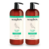 Soapbox Tea Tree Shampoo, bouteille 1L purifie le cuir chevelu et rafraîchit les mèches.