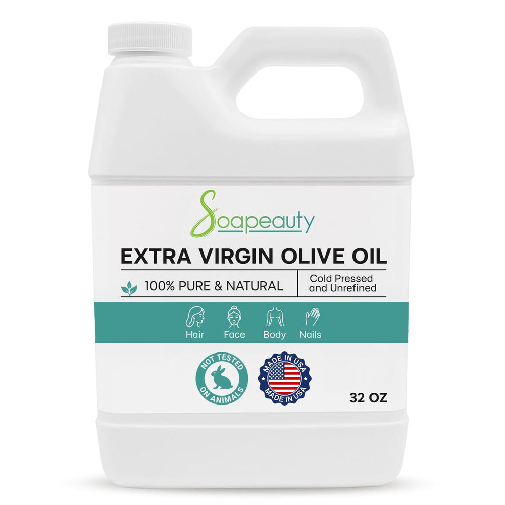 Soapeauty Huile d'Olive Extra Vierge — bouteille pompe, hydratation durable pour la peau.
